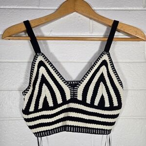 Guess Crochet Knit Striped Bralette Crop Top Medium Contrast Festival Summer Y2K